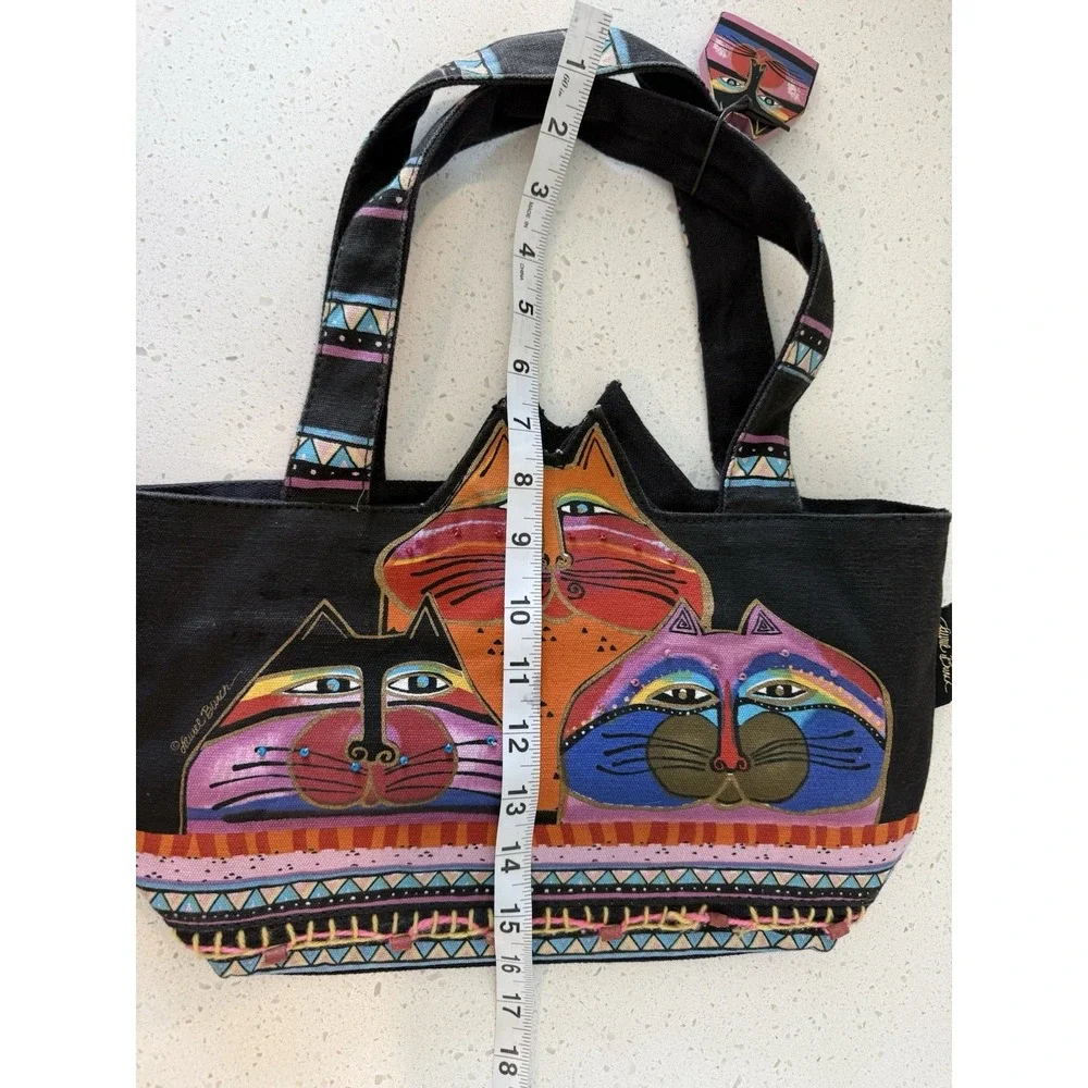 Laurel Burch Tres Gatos 3 Cats Feline Cutout Multicolor Cotton Fabric‎ Handbag